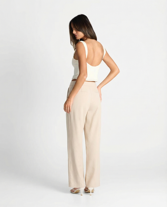 Macy | Tailored Wide Leg Pants Cream High Waisted Straight Leg