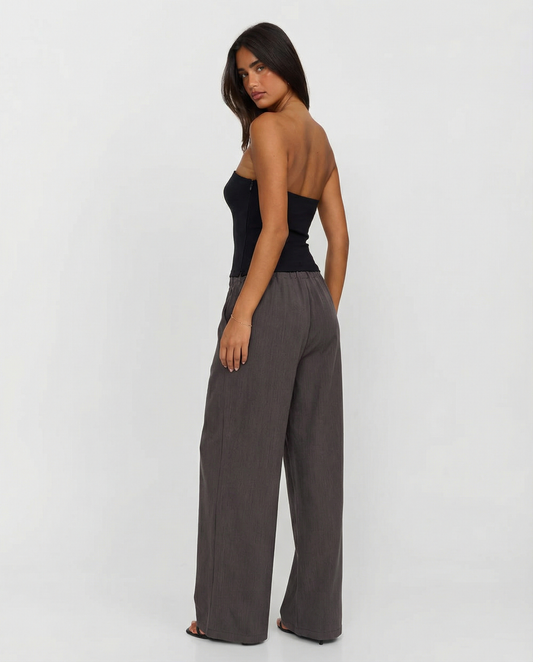 Thea | Wide Leg Tailored Trousers Grey Pleated