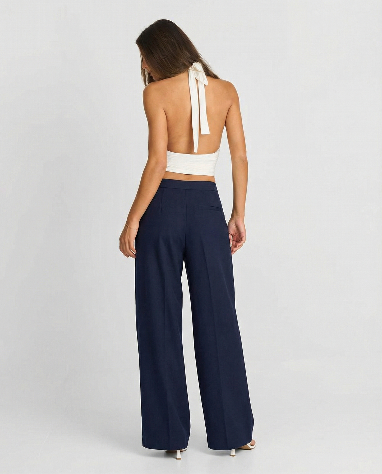Cora | Wide Leg Pleated Pants Navy High Waisted