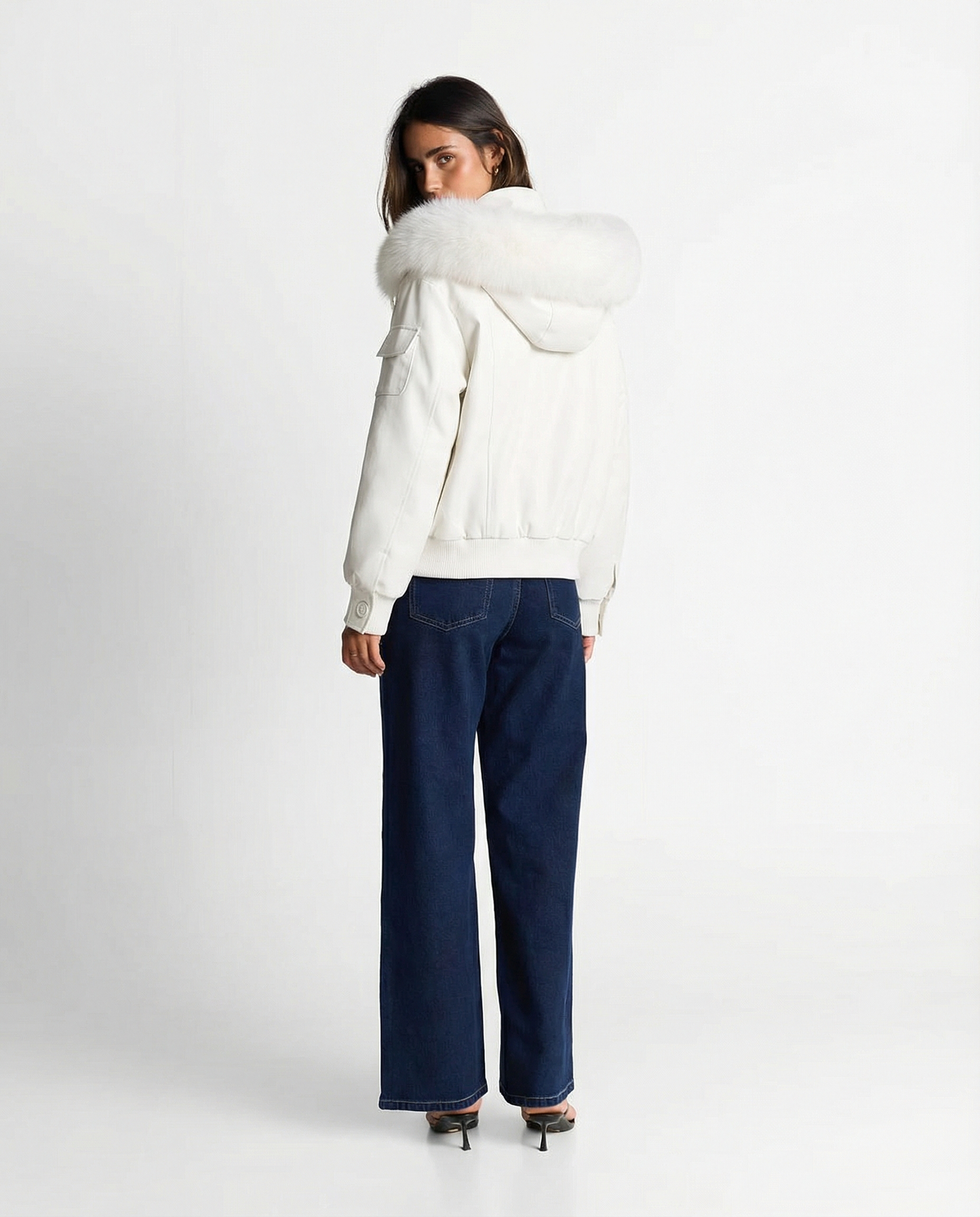 Freya | Winter Aviator Jacket White Faux Fur Hooded