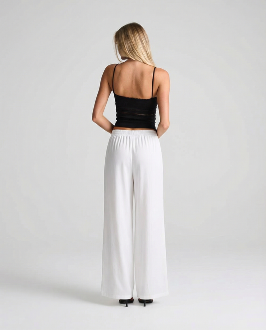 Aria | Casual Wide Leg Trousers White Relaxed Fit