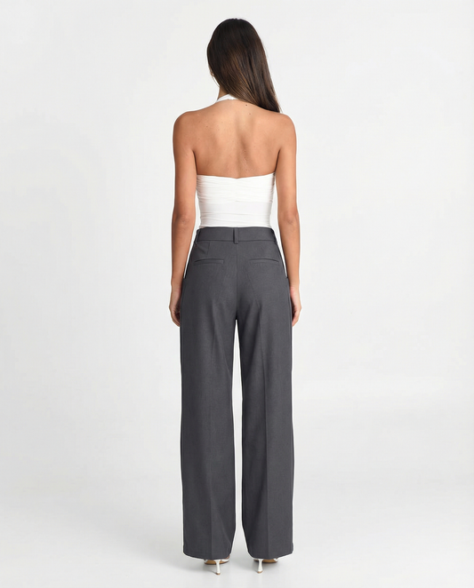 Vera | High Waisted Straight Leg Pants Gray Tailored