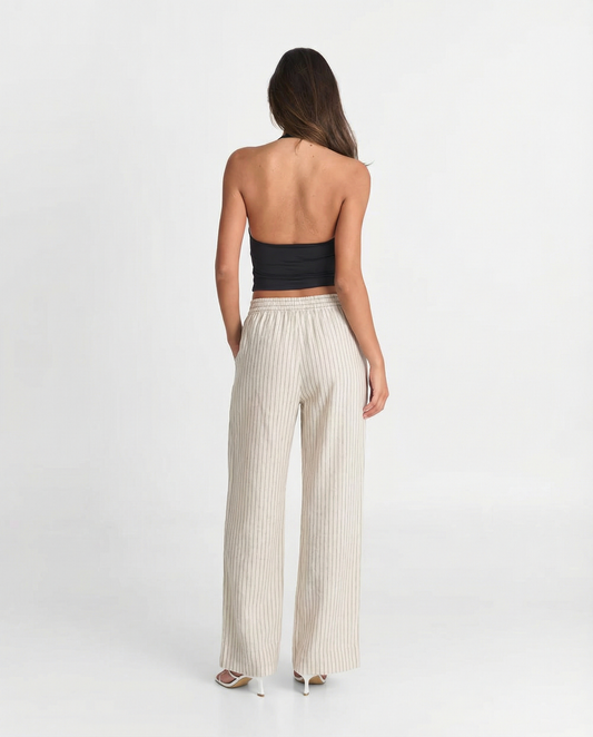 Briar | Casual Pleated Wide Leg Trousers Cream Striped