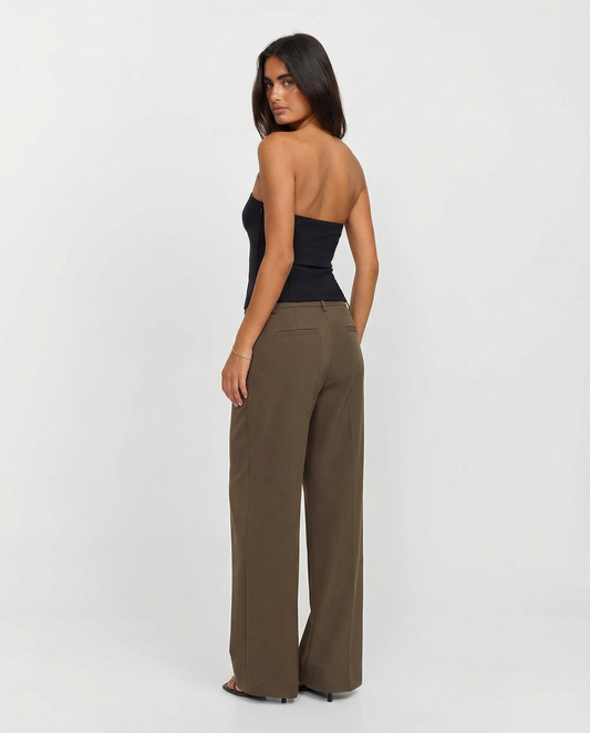 Lena | Wide Leg Tailored Pants Brown High Waisted