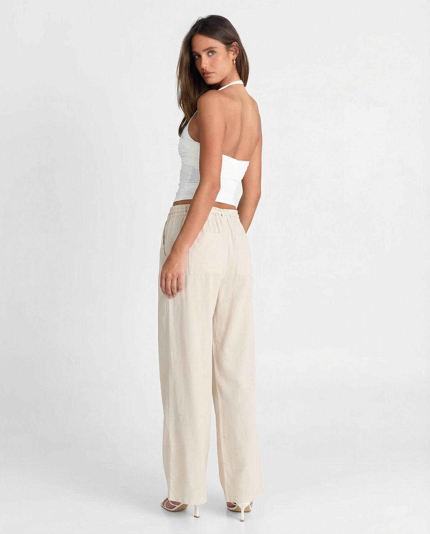 Roux | Casual Wide Leg Linen Pants Cream Drawstring