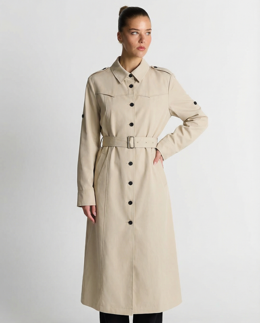 Nina | Smart Casual Long Sleeve Belted Trenchcoat Beige