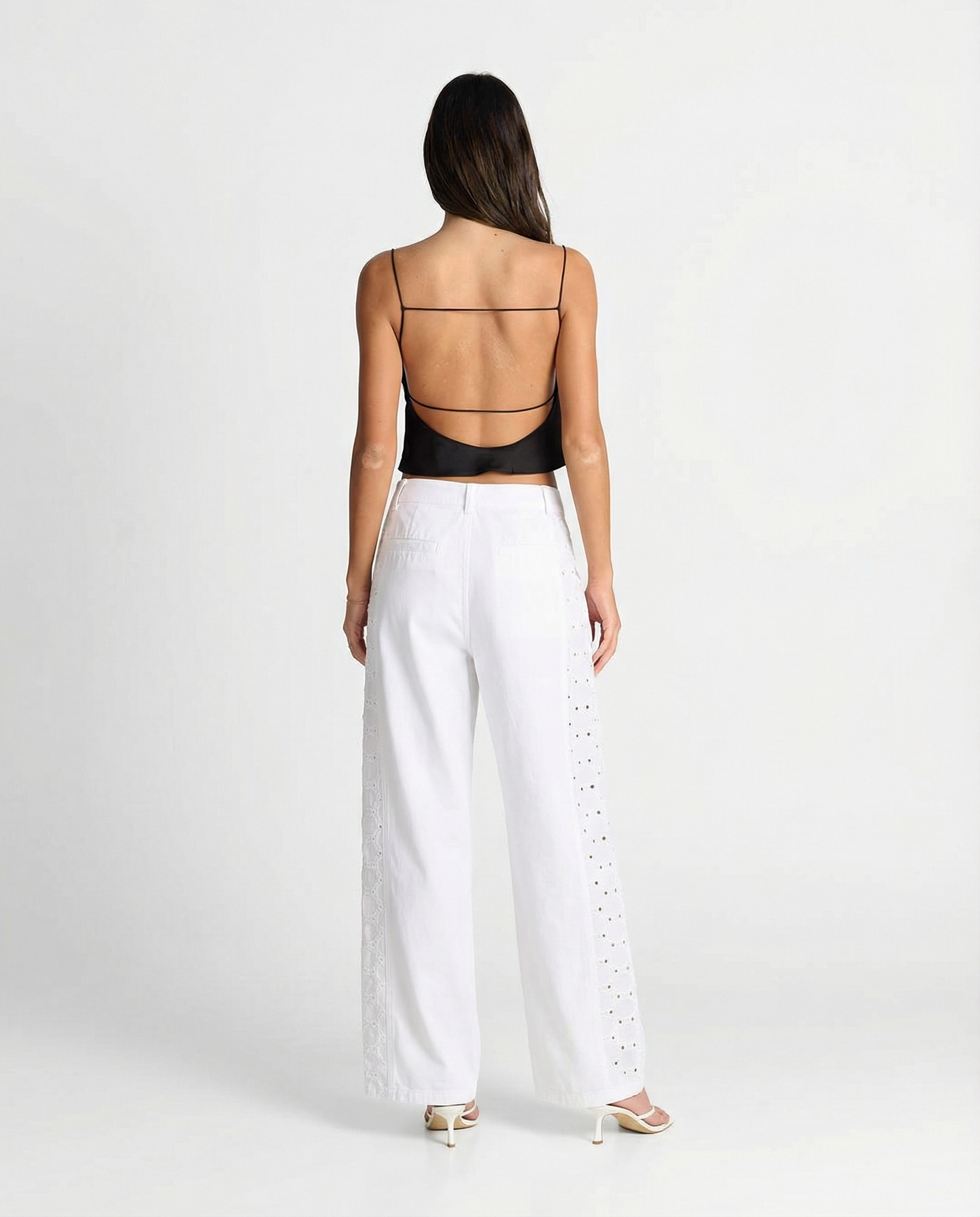 Margot | White Wide Leg Jeans Eyelet Detail High Waisted