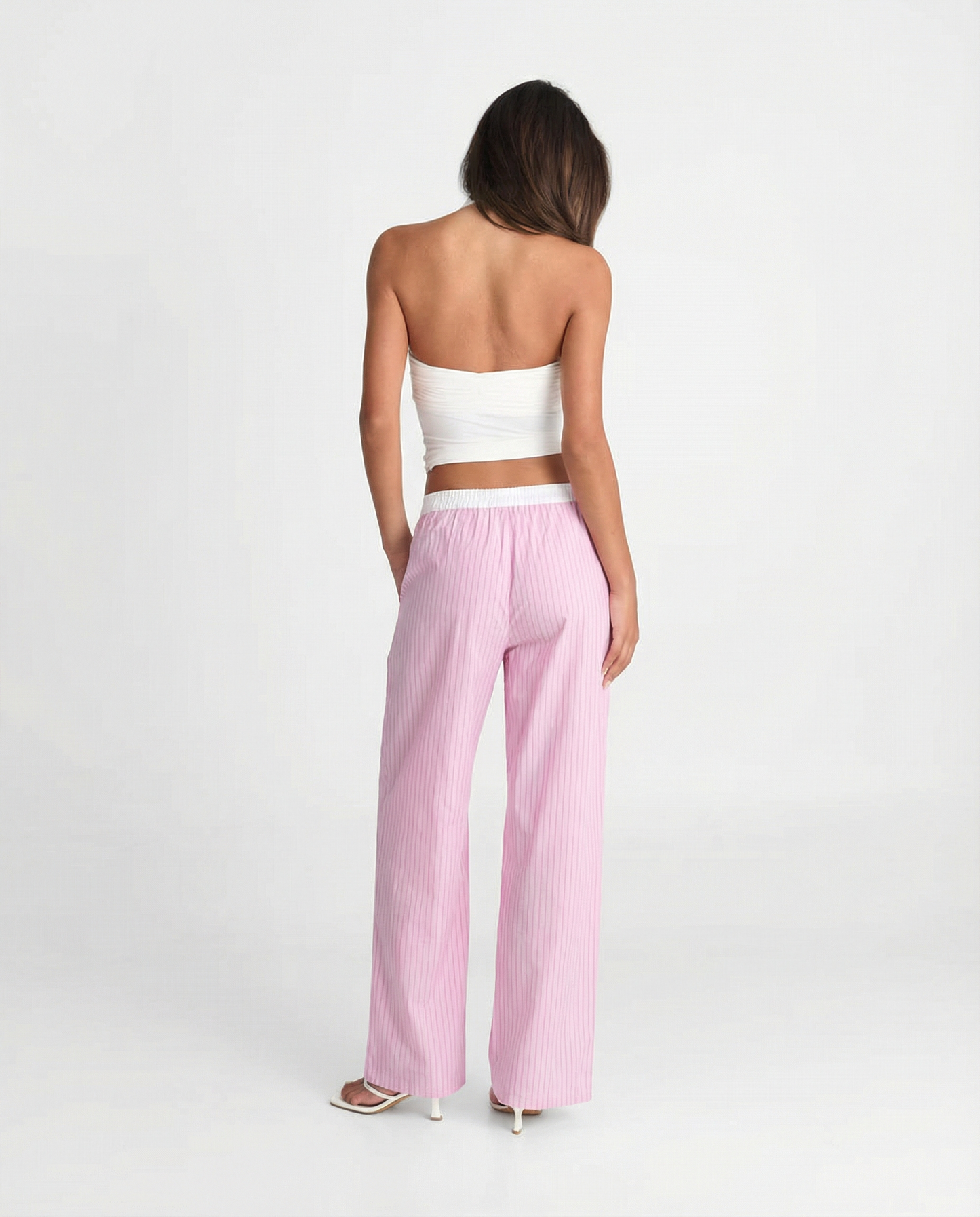 Margot | Ribbed Wide Leg Pants Pink High Waisted