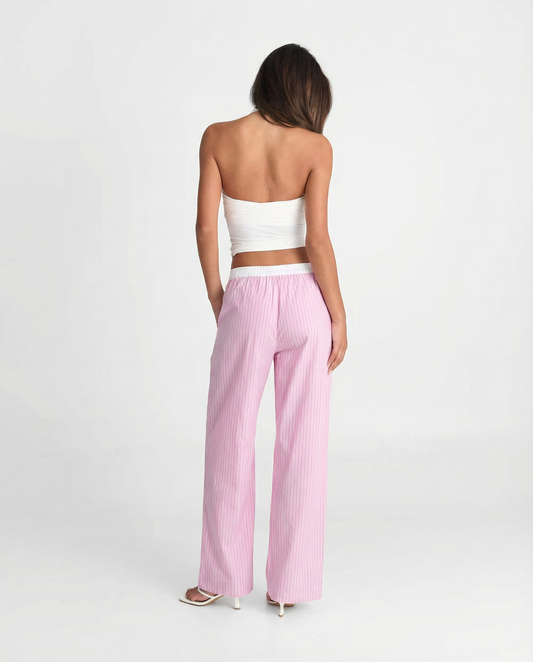 Sable | Casual Wide Leg Trousers Pink Ribbed High Waisted