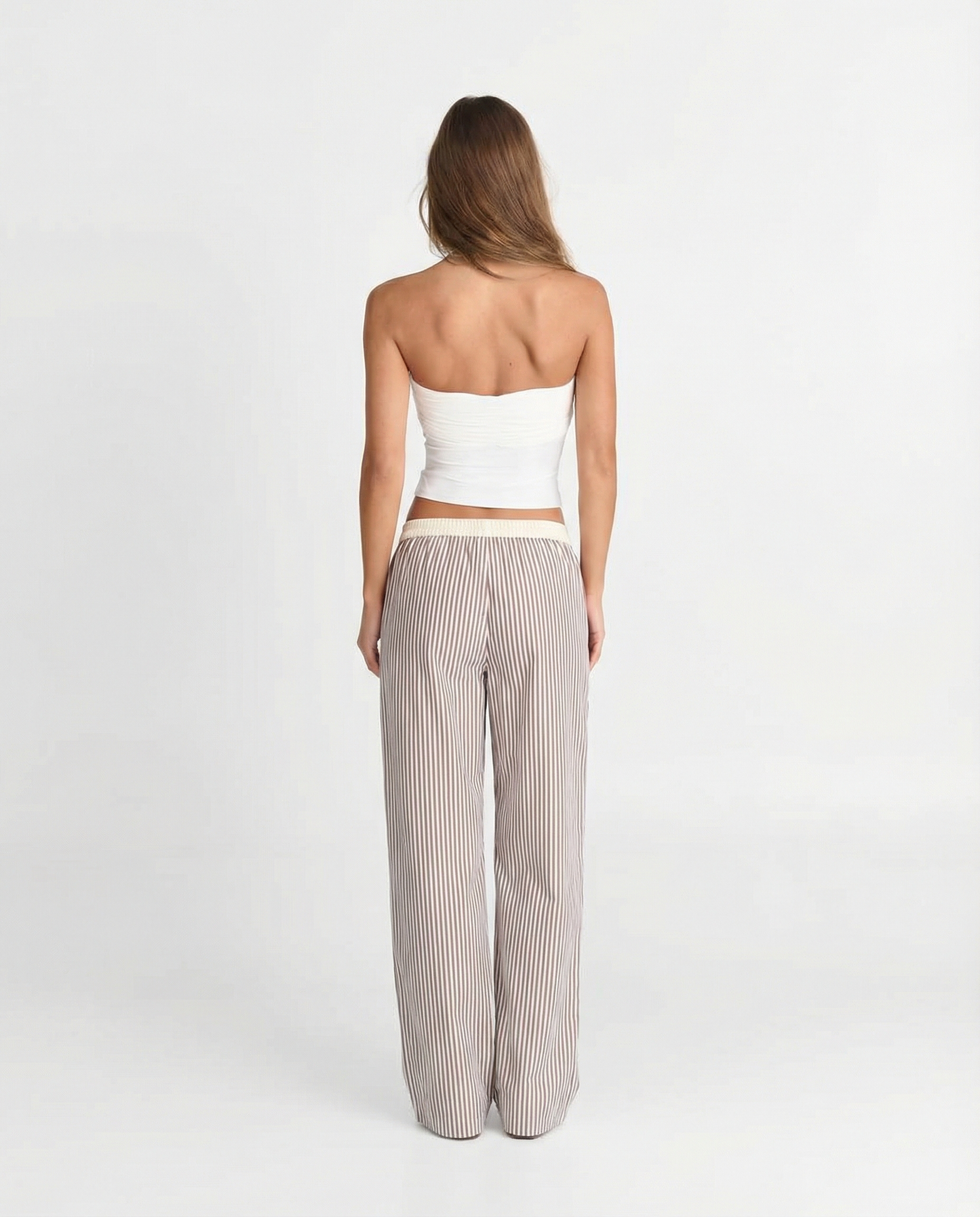 Margot | Casual Striped Wide Leg Pants Cream Button Front