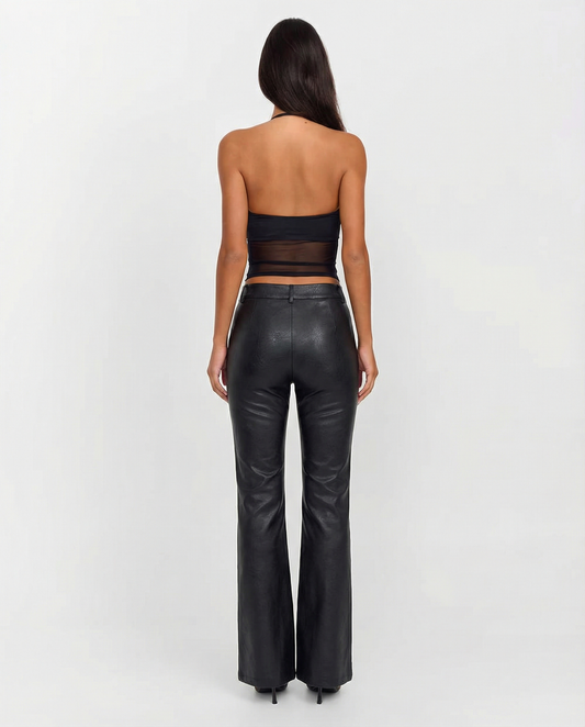 Vera | Faux Leather Flared Pants Black High Waisted