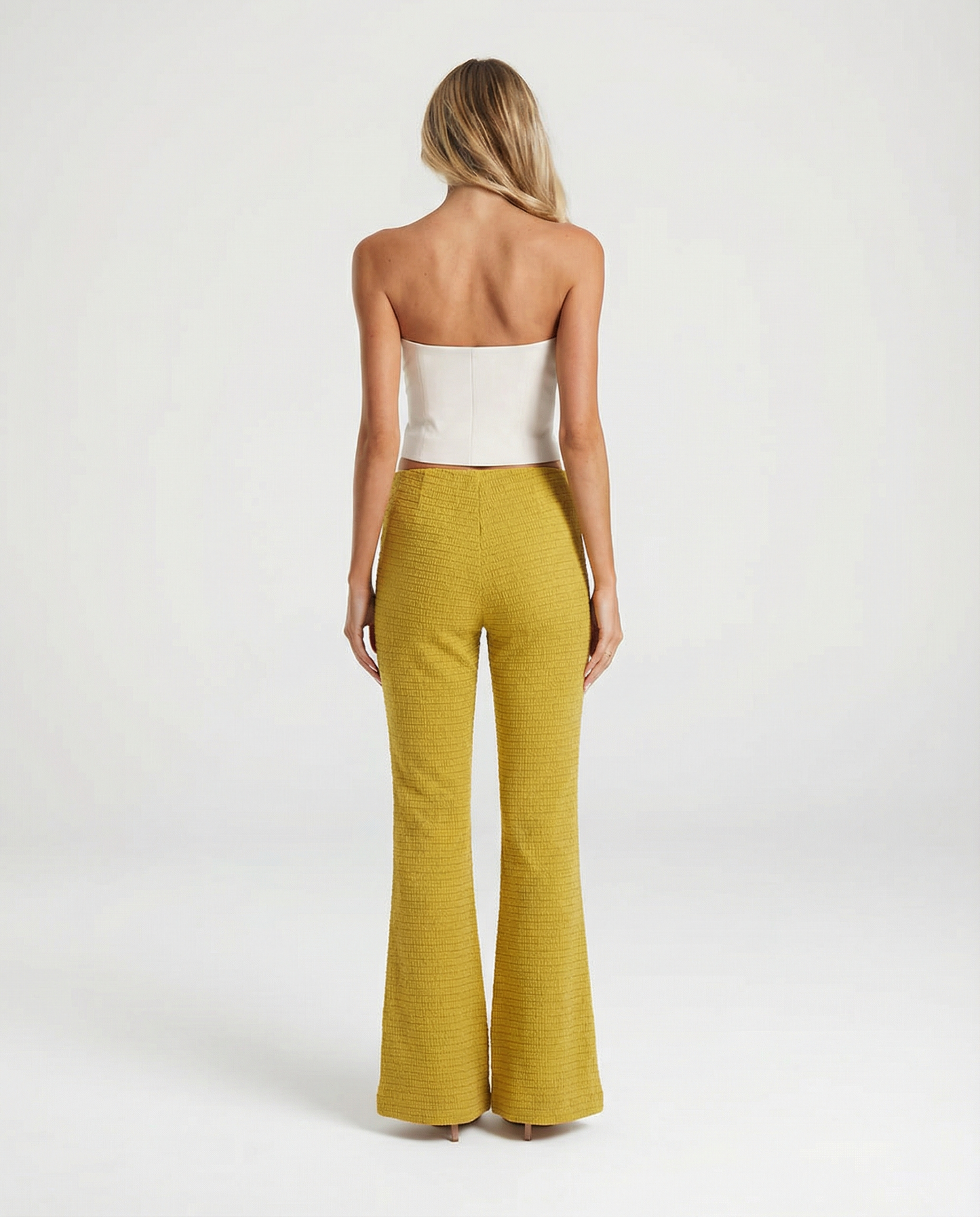 Celine | Flared Trousers Yellow Knitted Casual High Waisted