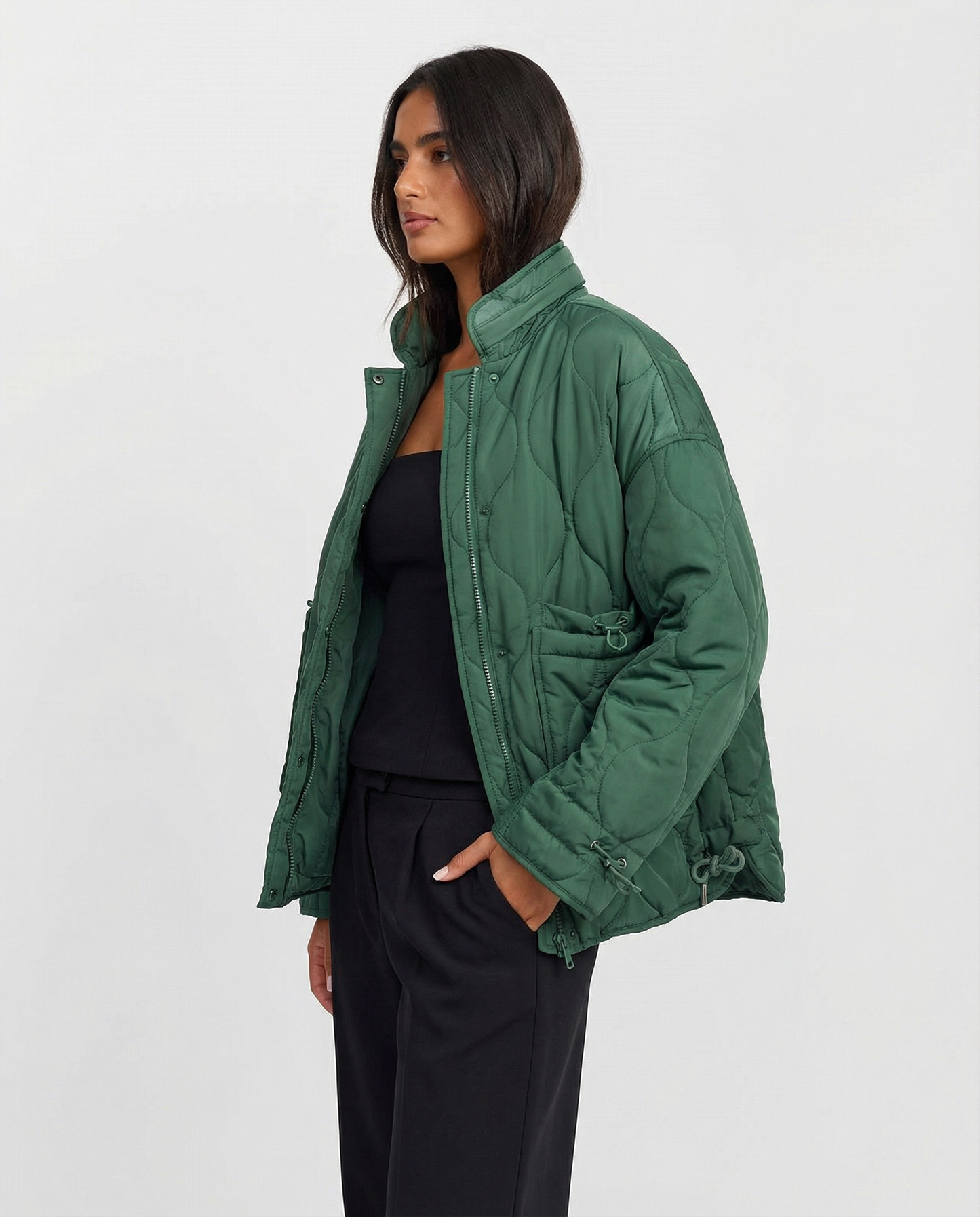 Iris | Quilted Puffer Jacket Green Cropped Zip Up