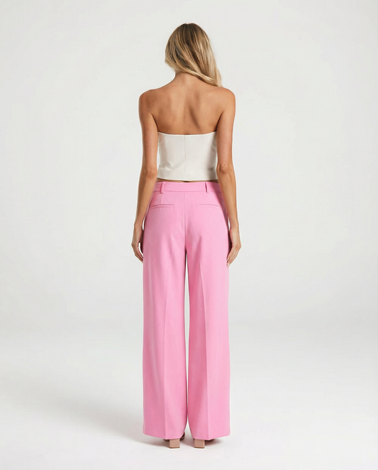 Elina | Casual Wide Leg Trousers Pink High Waisted