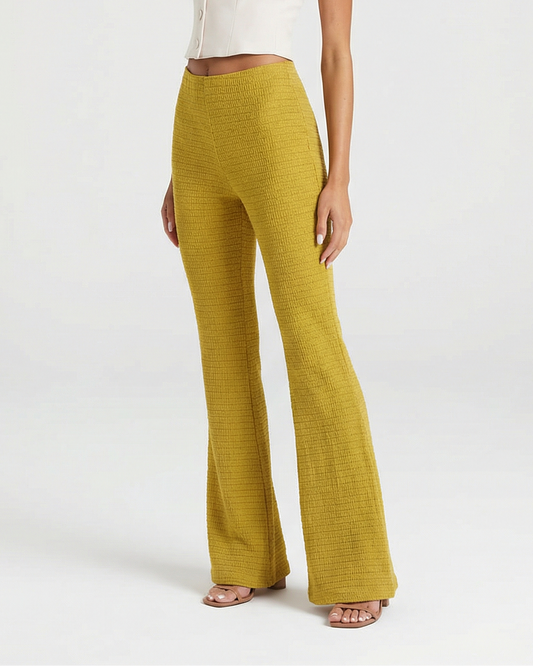 Celine | Flared Trousers Yellow Knitted Casual High Waisted