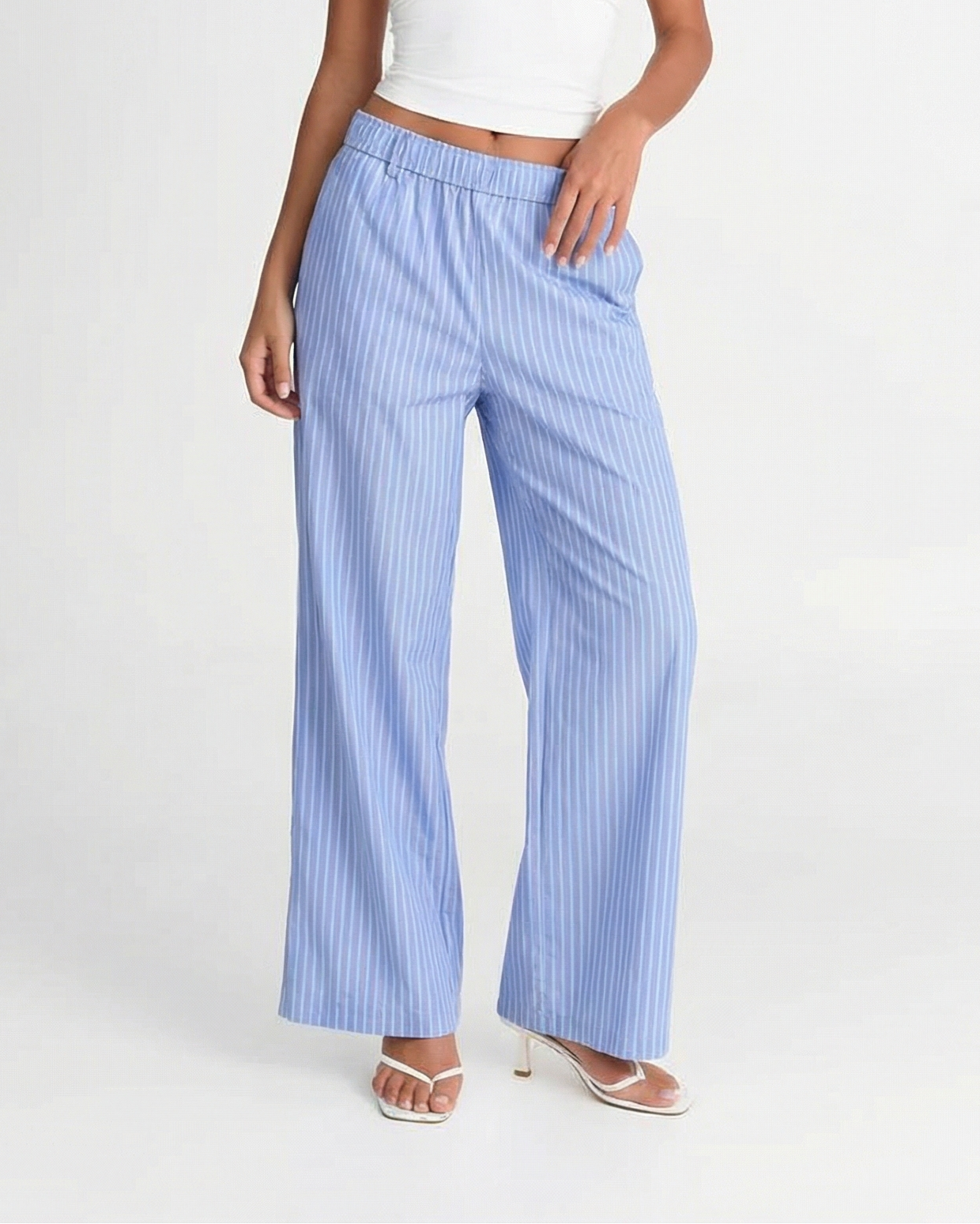 Nola | Wide Leg Striped Pants Light Blue High Waisted