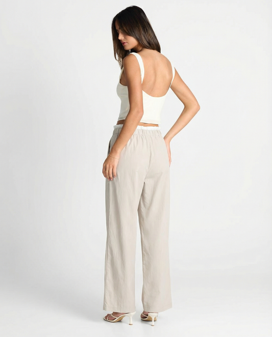 Bea | Casual Wide Leg Trousers Cream Drawstring