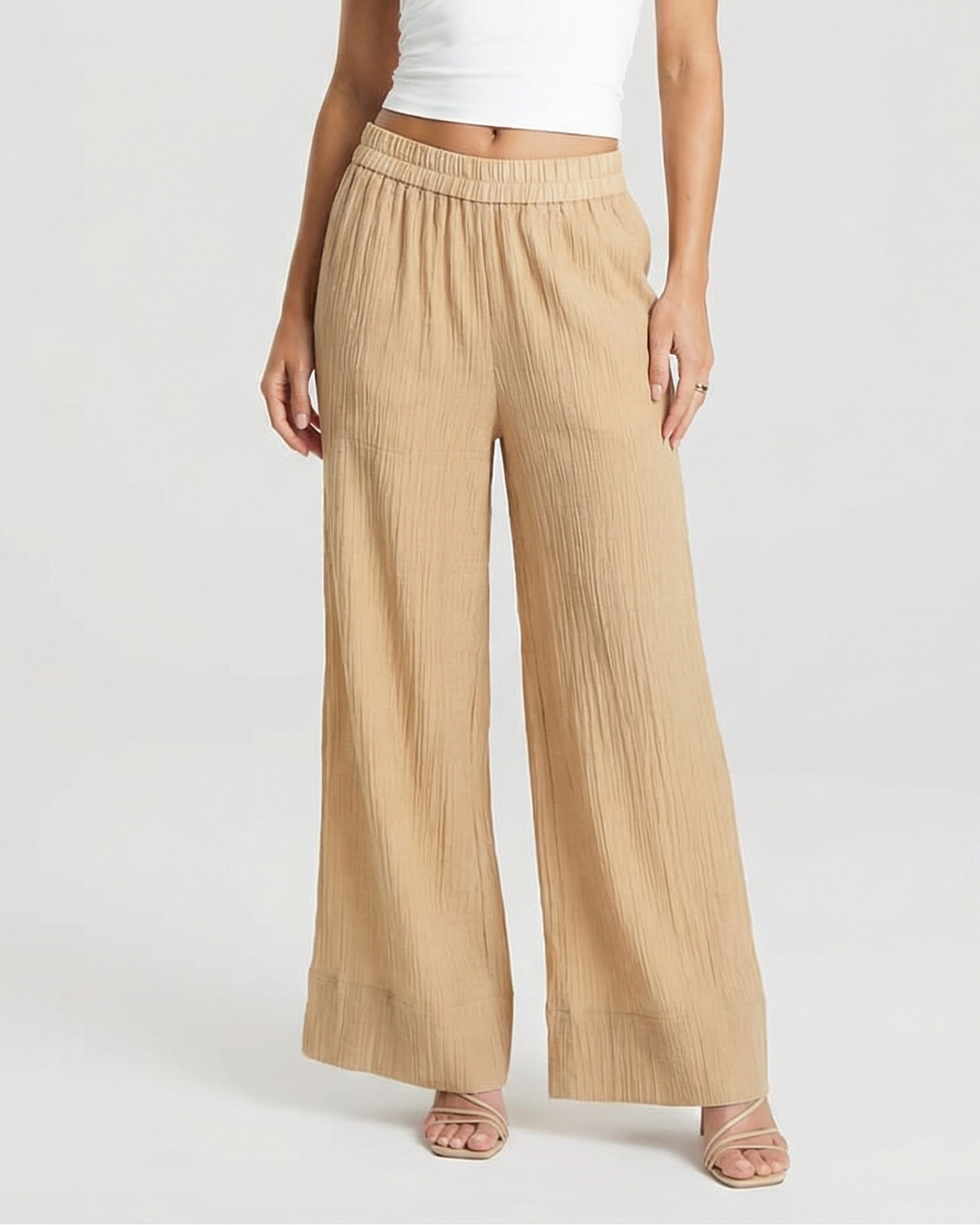 Ayla | Casual Wide Leg Trousers Cream Pleated