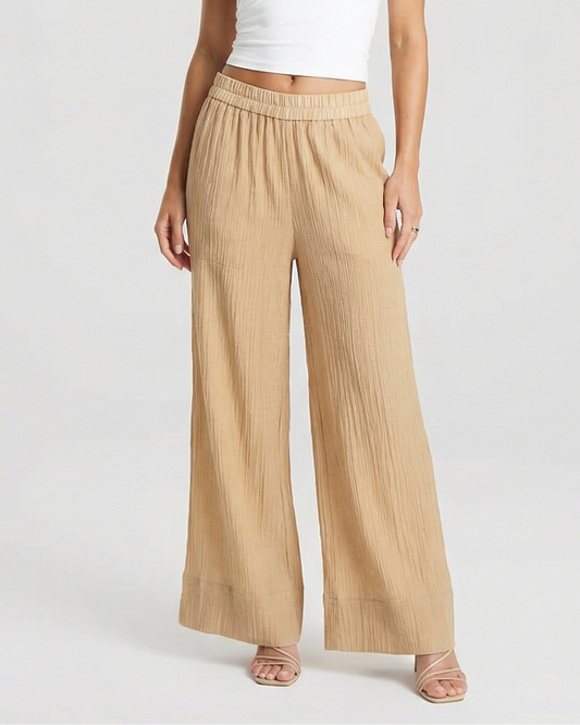 Ayla | Casual Wide Leg Trousers Cream Pleated