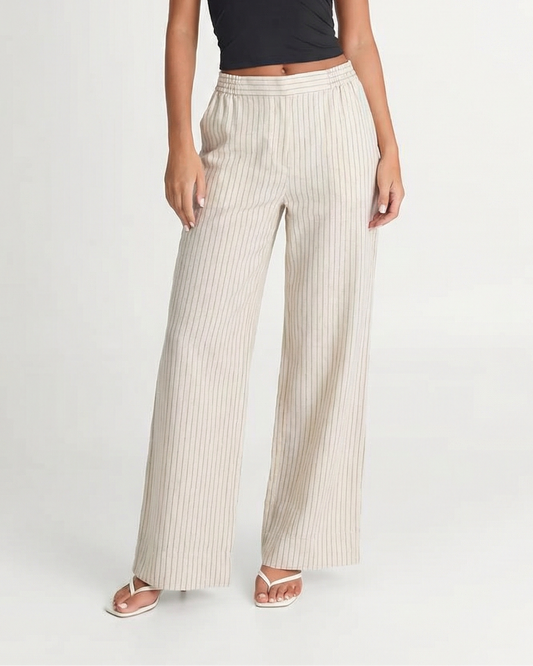 Briar | Casual Pleated Wide Leg Trousers Cream Striped
