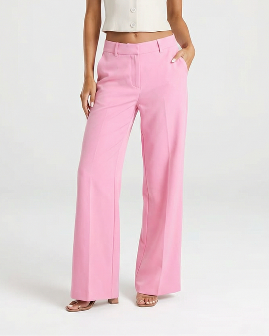 Elina | Casual Wide Leg Trousers Pink High Waisted