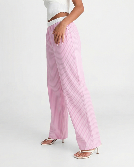 Sable | Casual Wide Leg Trousers Pink Ribbed High Waisted