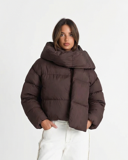 Luisa | Winter Cropped Puffer Jacket Brown Oversized Padded Quilted