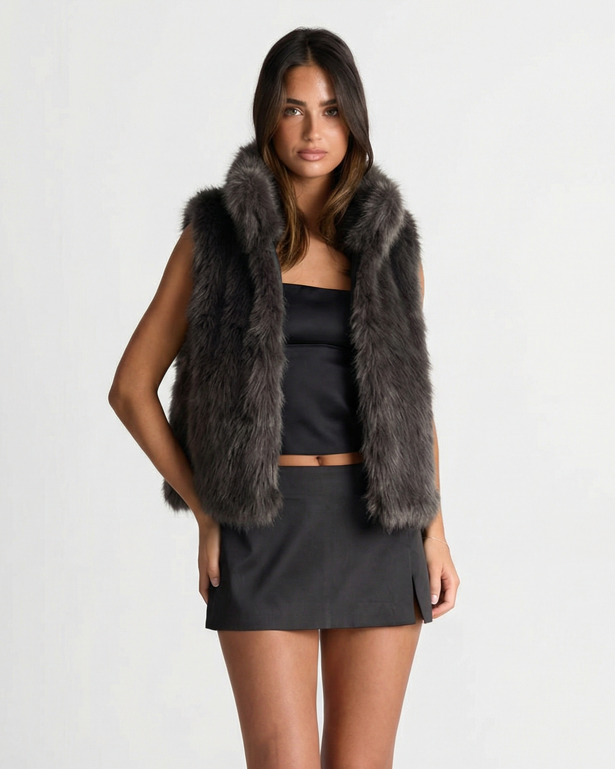 Margot | Faux Fur Vest Black Sleeveless