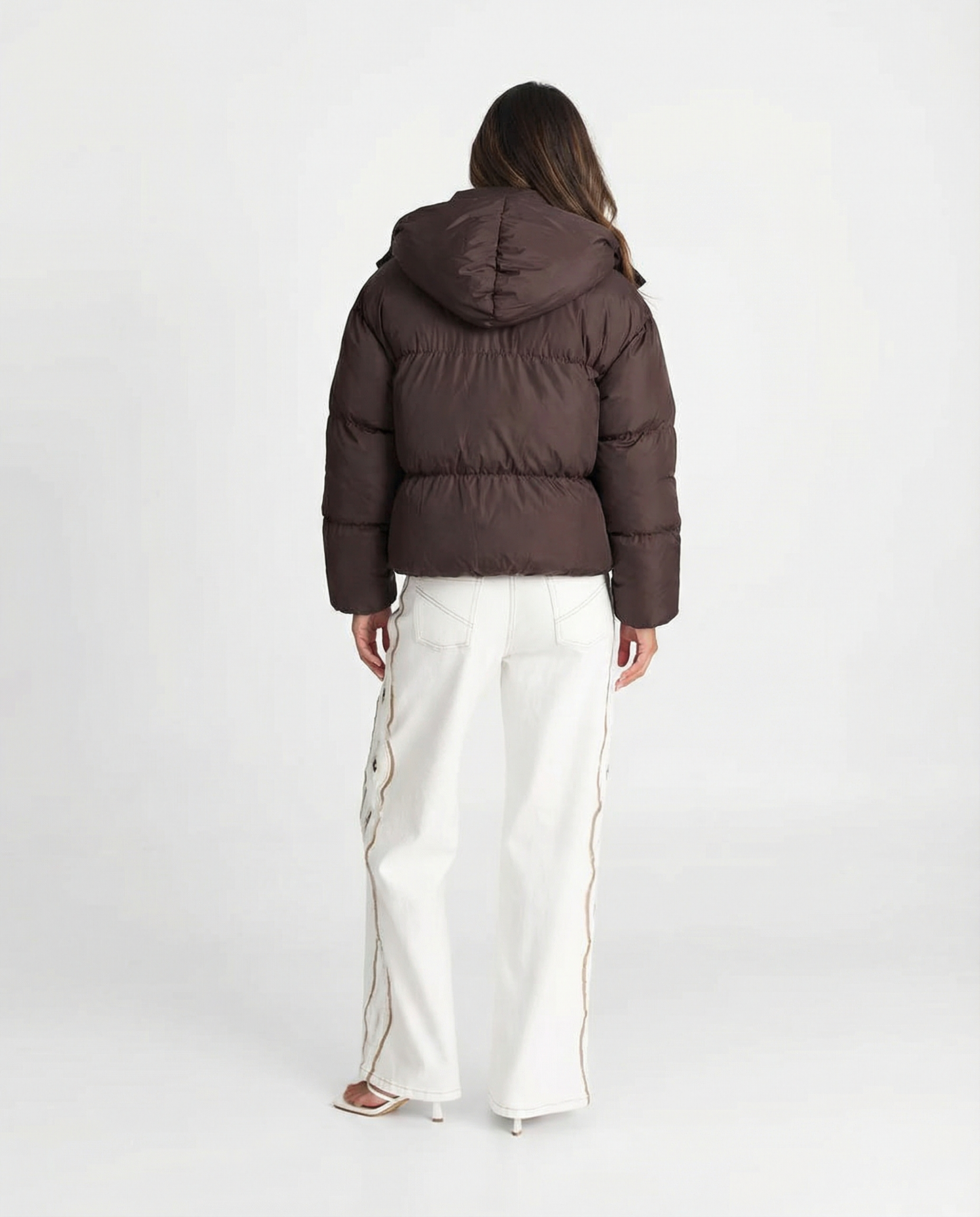 Luisa | Winter Cropped Puffer Jacket Brown Oversized Padded Quilted