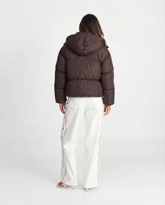 Luisa | Winter Cropped Puffer Jacket Brown Oversized Padded Quilted