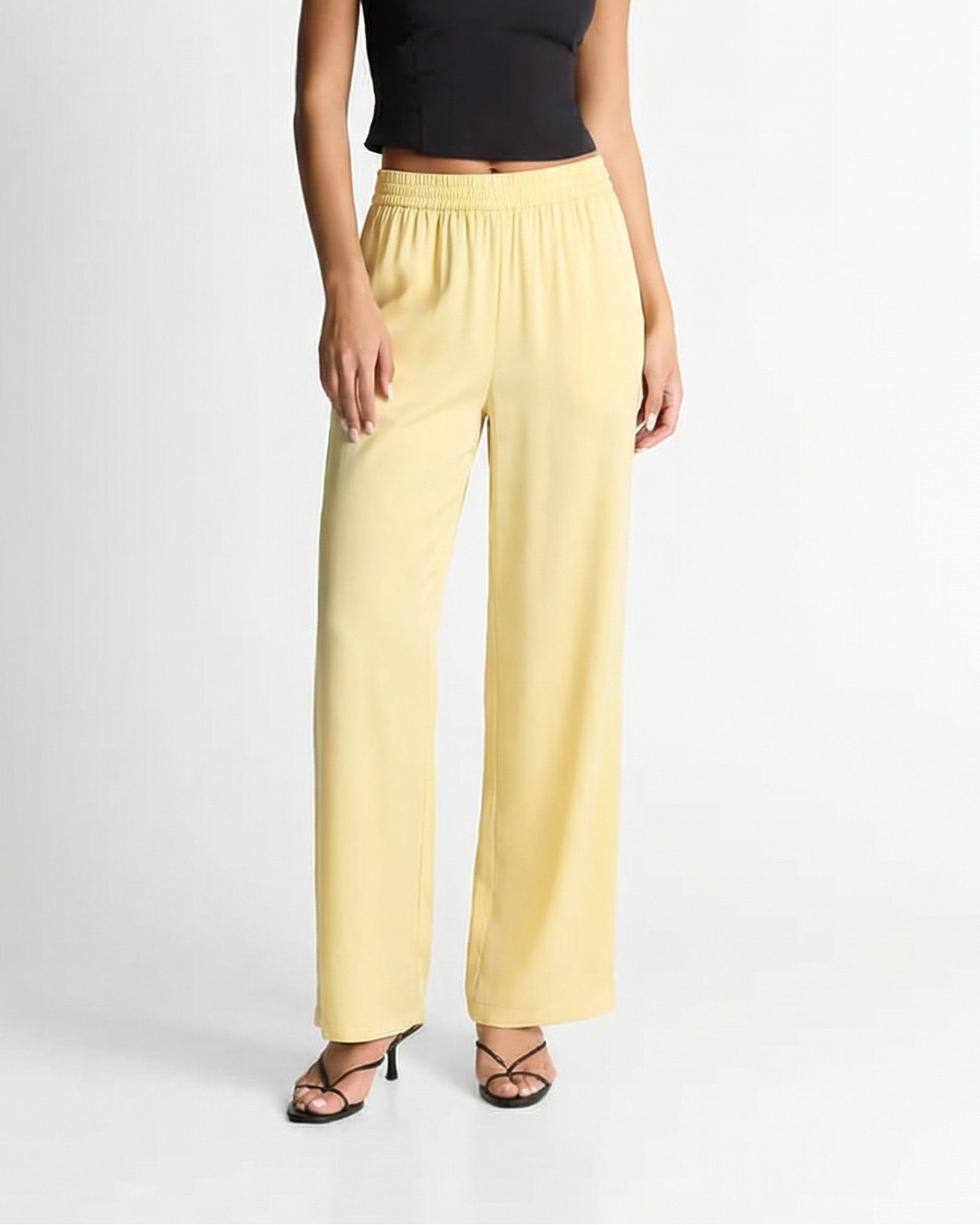 Mia | Casual Wide Leg Trousers Cream High Waisted