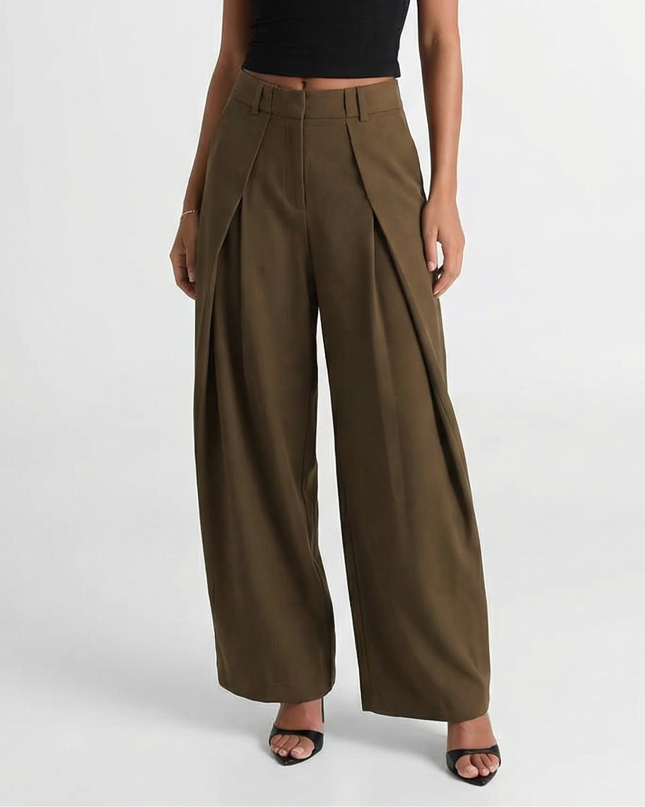 Margot | Pleated Wide Leg Pants Brown High Waisted