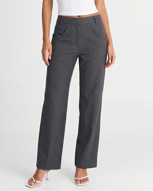 Vera | High Waisted Straight Leg Pants Gray Tailored