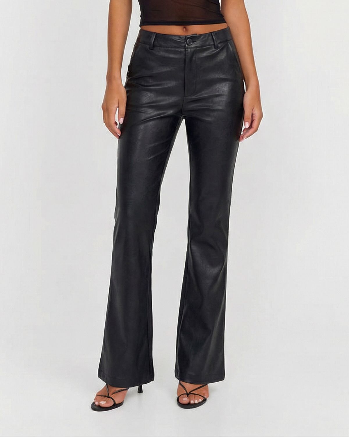 Vera | Faux Leather Flared Pants Black High Waisted