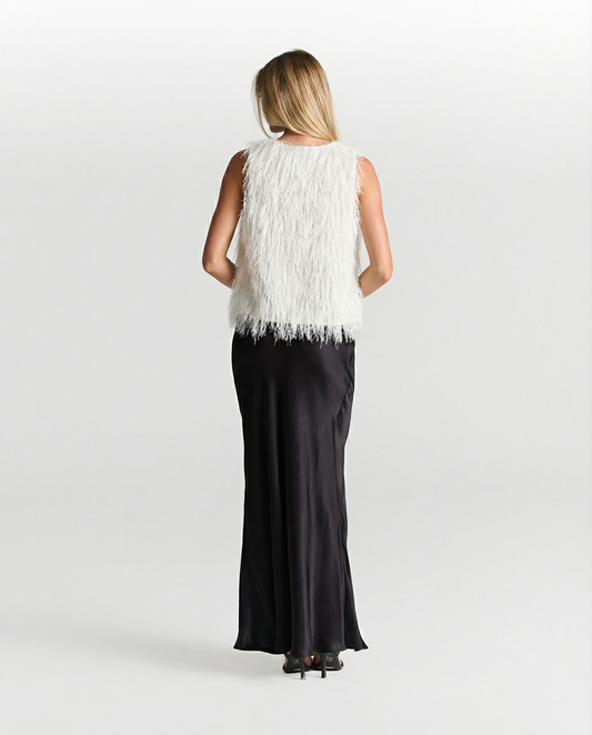 Willa | Fluffy Vest Top White Sleeveless V Neck