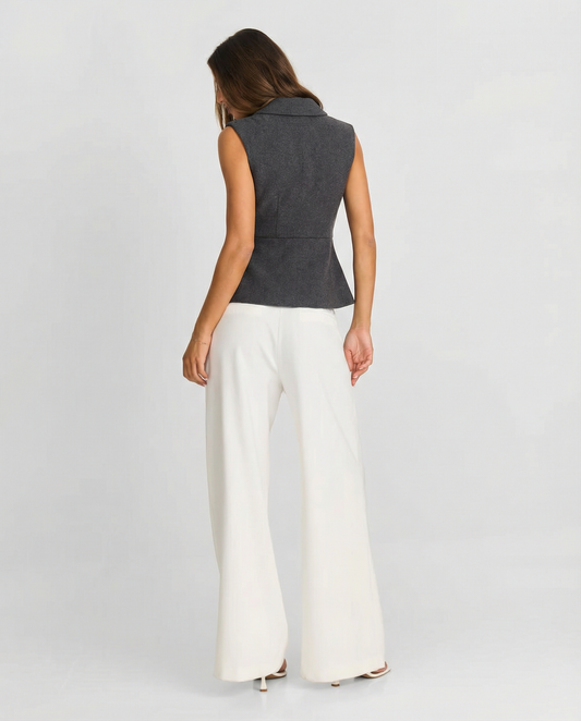 Margot | Sleeveless Blazer Gray Fitted Button Down