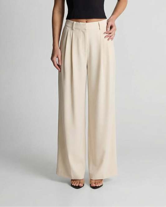 Ada | Wide Leg Trousers Cream Pleated High Waisted