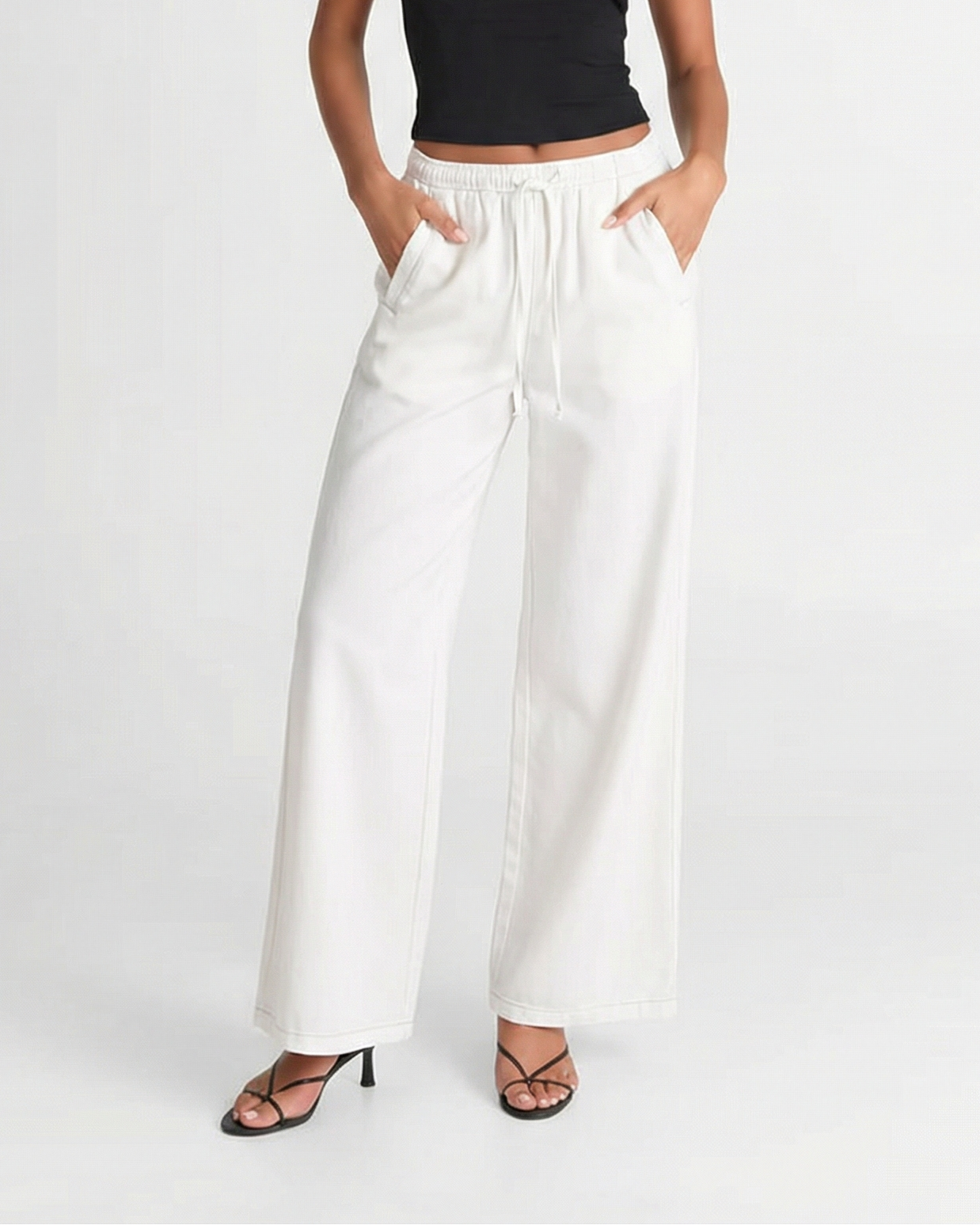 Talia | Casual Wide Leg Trousers White Drawstring