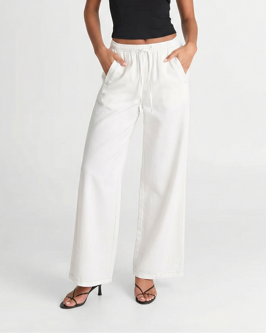 Talia | Casual Wide Leg Trousers White Drawstring