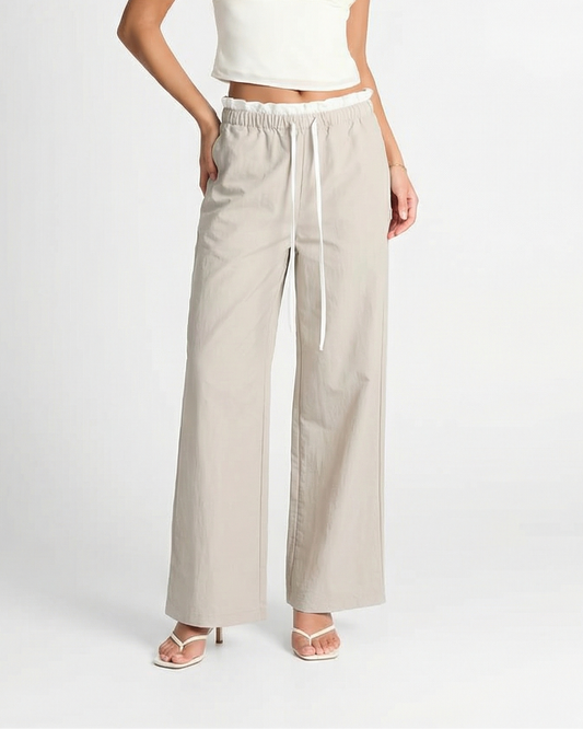 Bea | Casual Wide Leg Trousers Cream Drawstring