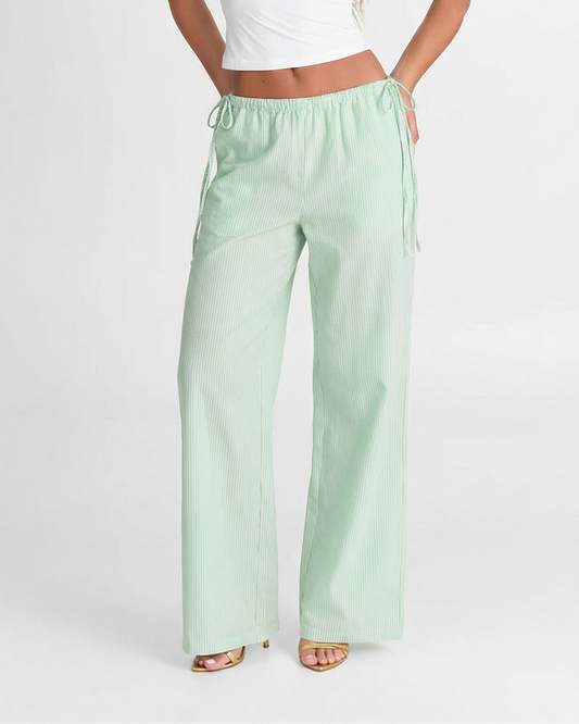 Alma | Summer Casual Linen Trousers Light Green Wide Leg