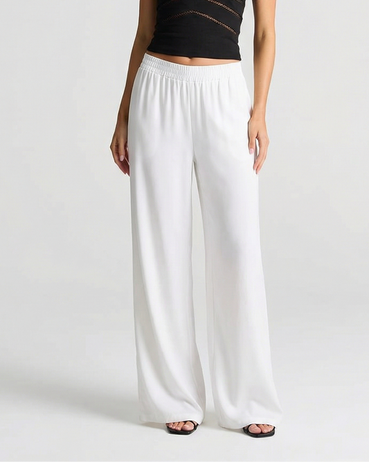 Aria | Casual Wide Leg Trousers White Relaxed Fit