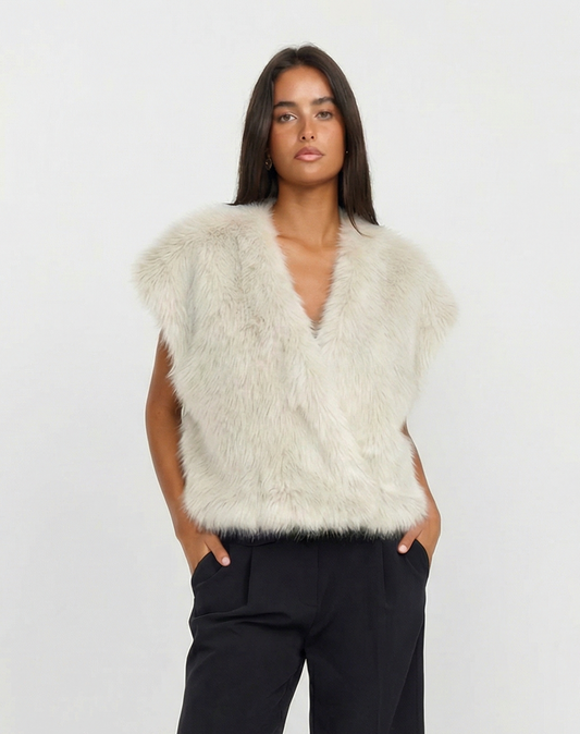 Vera | Faux Fur Vest Cream Sleeveless