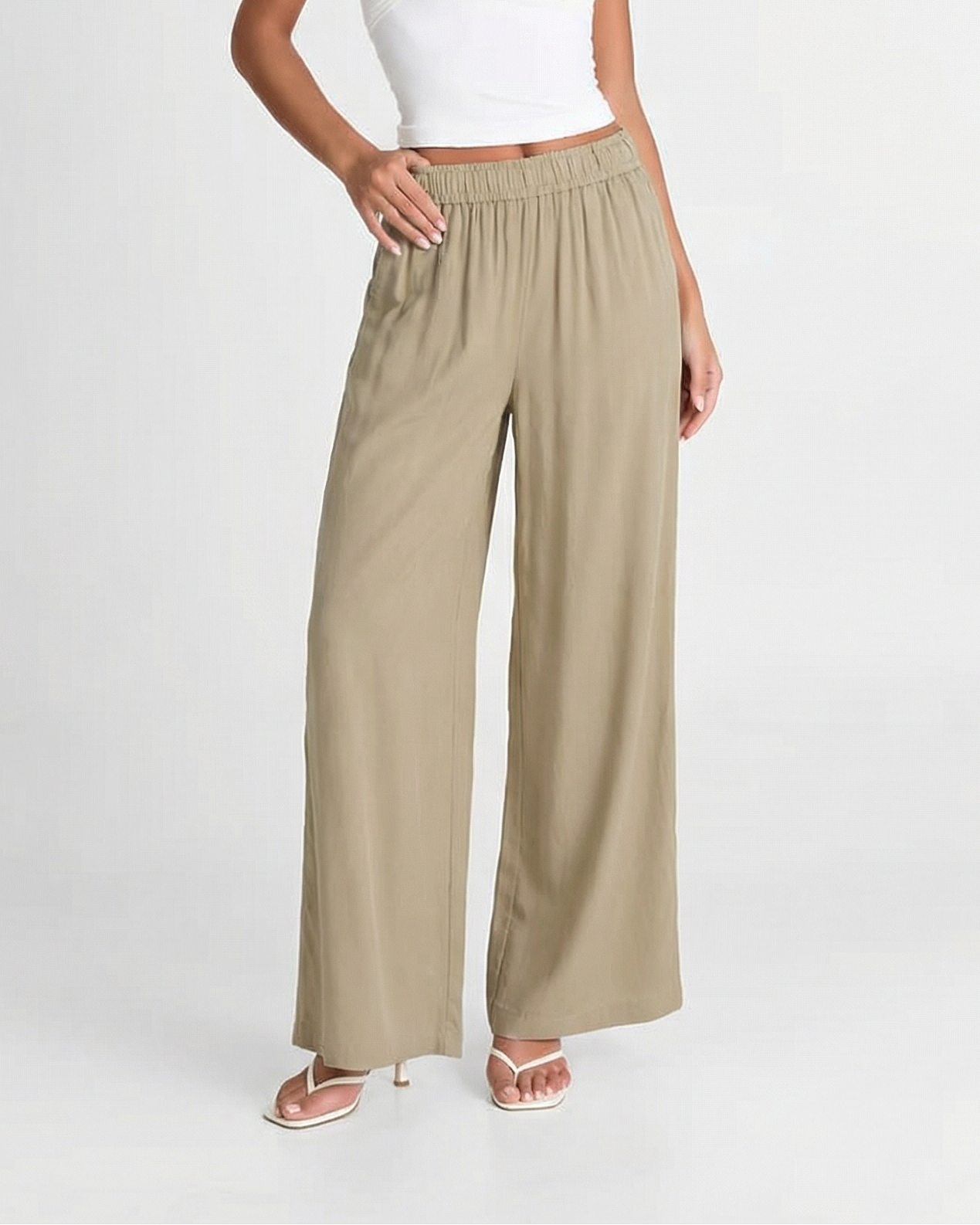 Thea | Casual Wide Leg Pants Beige Elasticated Waist