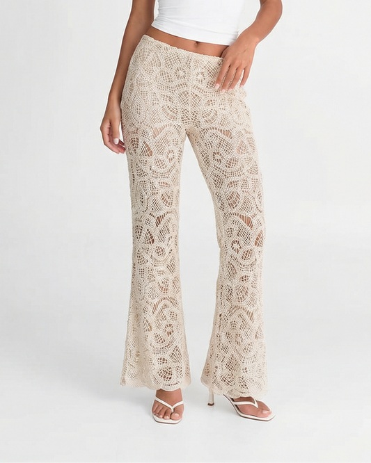 Margot | Crochet Flared Pants Cream High Waisted