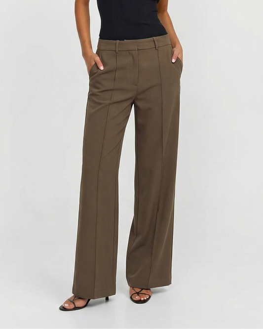 Lena | Wide Leg Tailored Pants Brown High Waisted