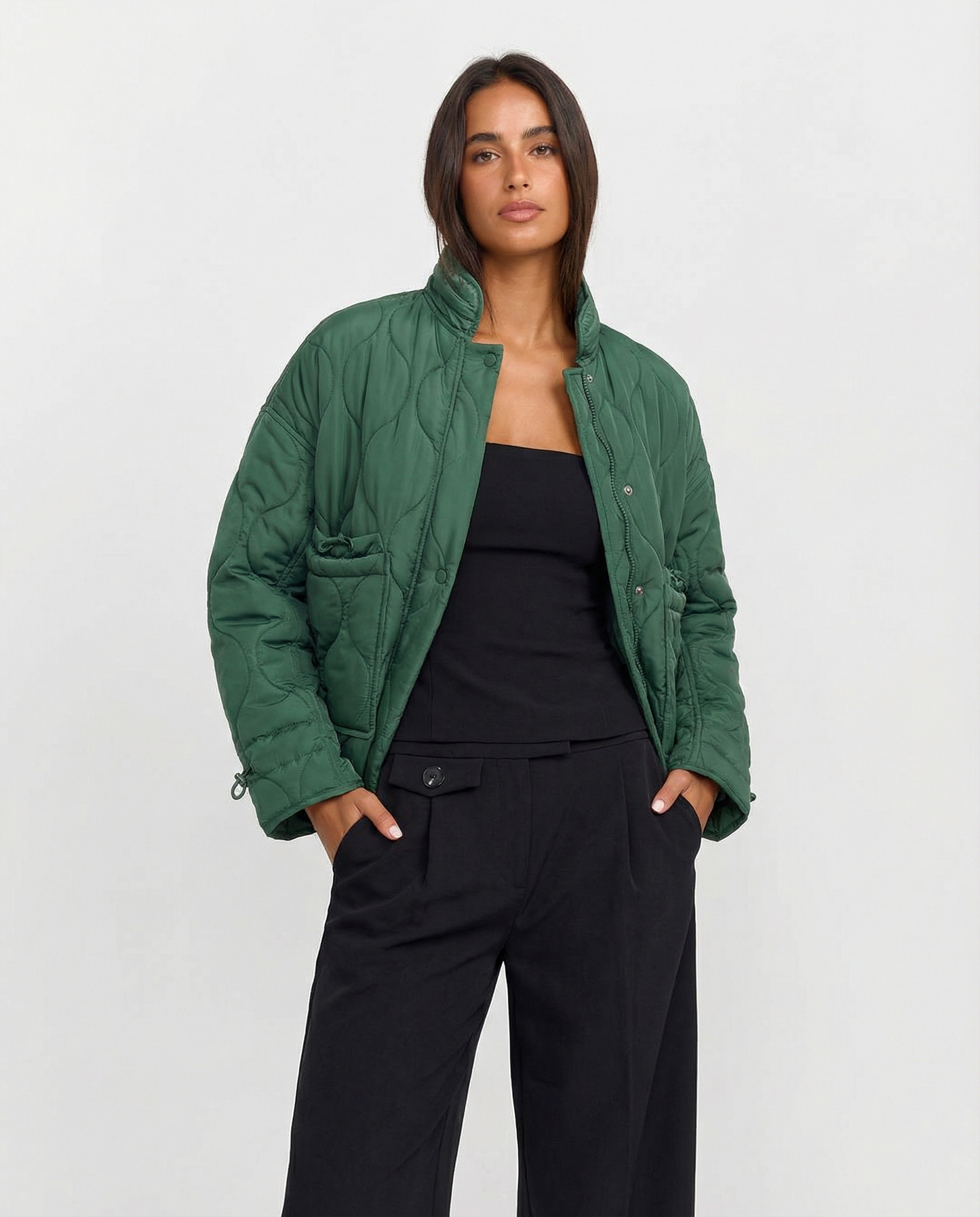 Iris | Quilted Puffer Jacket Green Cropped Zip Up