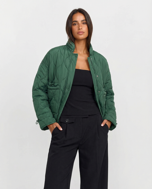 Luisa | Winter Oversized Green Quilted Jacket Padded Cropped