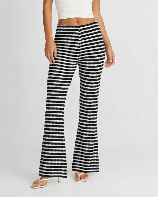 Viola | Striped Flared Trousers Black White Casual