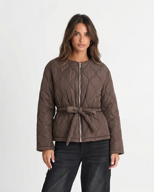 Thea | Autumn Quilted Jacket Brown Belted Zip Up Padded